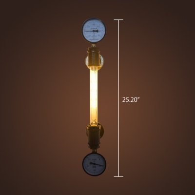 Industrial Wall Sconce with Pressure Gauge in Pipe Style, Bronze