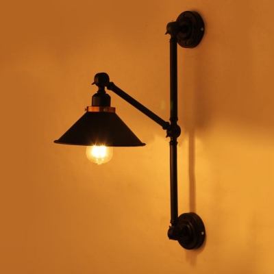 Industrial Wall Sconce with Adjustable Fixture Arm in Black Finish