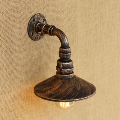 Industrial Wall Sconce with Cone Metal Shade in Pipe Style, Aged Brass