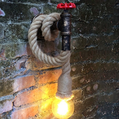 Industrial Wall Sconce with Rope Fixture Arm in Pipe Style