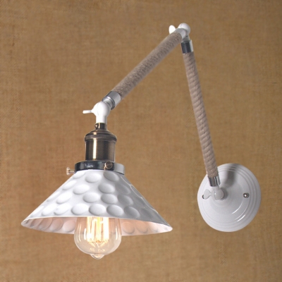 Industrial Adjustable Wall Sconce with Rope Fixture Arm, White
