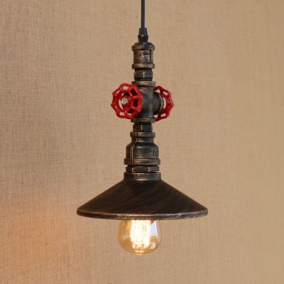 Industrial Pendant Light with Valve Decoration and Metal Shade, Rust