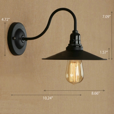 Industrial Wall Sconce with 8.5''W Saucer Metal Shade, Black