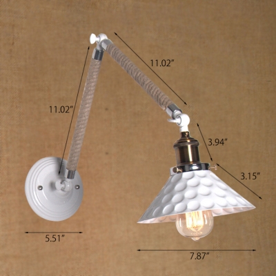 Industrial Adjustable Wall Sconce with Rope Fixture Arm, White