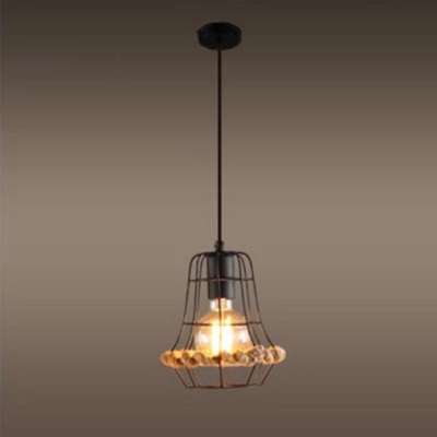 

Industrial Pendant Light with 6.69''W Metal Cage, Black