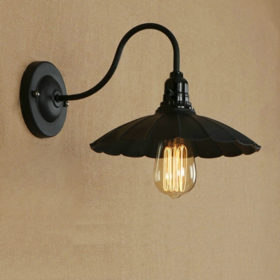Industrial Wall Sconce with 9.84''W Scalloped Metal Shade and Gooseneck Fixture Arm