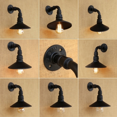Industrial Wall Sconce with Cone Metal Shade in Pipe Style, Black