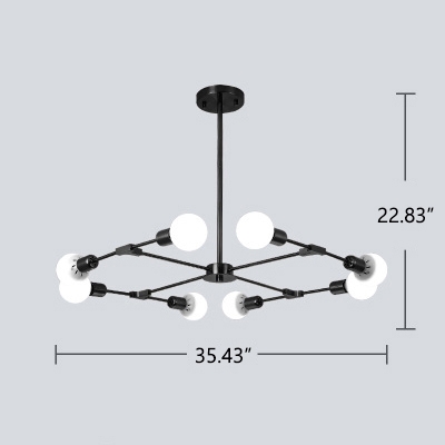 Industrial 8-Light Chandelier in Bare Bulb Style, Black