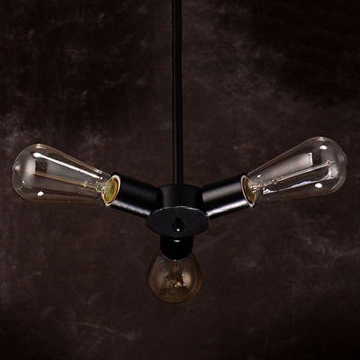 Industrial Chandelier with 3 Light in Open Bulb Style, Black