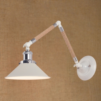 Industrial 7.28''W Wall Sconce with Adjustable Rope Fixture Arm in White