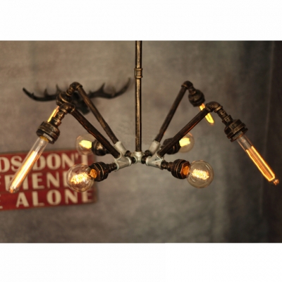 

Industrial Vintage 8 Light Pipe Chandelier in Open Bulb Style, HL458253