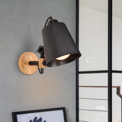 Industrial Wall Sconce with Drum Shape Metal Shade in Black/White
