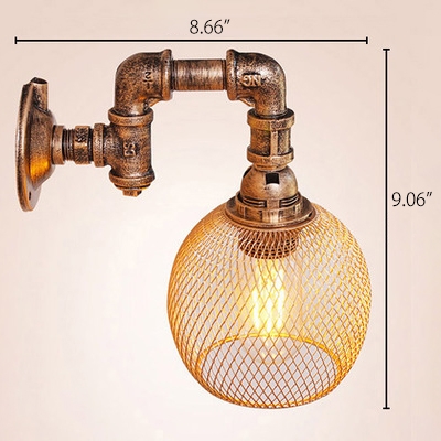 Industrial Wall Sconce with Metal Mesh Shade in Pipe Style