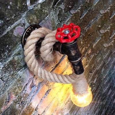 Industrial Wall Sconce with Rope Fixture Arm in Pipe Style