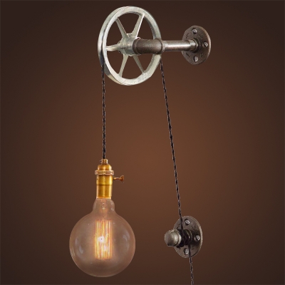 Industrial Wall Sconce with Wheel and Adjustable Hanging Cord, Bronze