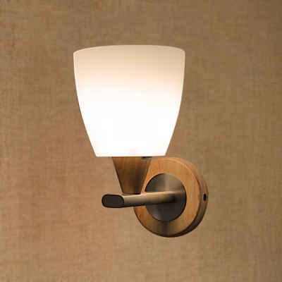 Industrial Wall Sconce with White Glass Shade and Metal Fixture Arm
