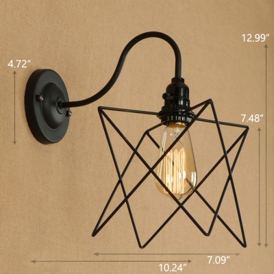 Industrial 7.09''W Wall Lamp with Metal Cage in Black Finish