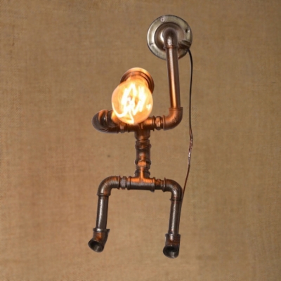 Industrial 7.87''W Pipe Wall Sconce in the Shape of Robot, Bronze