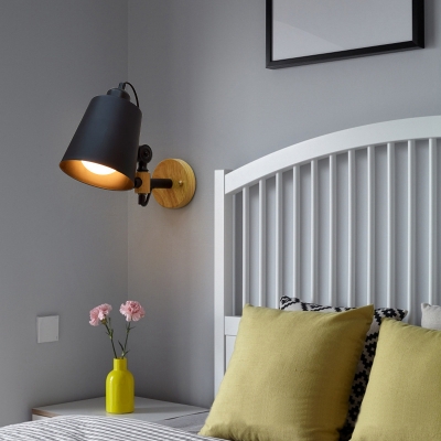 Industrial Wall Sconce with Drum Shape Metal Shade in Black/White