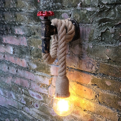 Industrial Wall Sconce with Rope Fixture Arm in Pipe Style