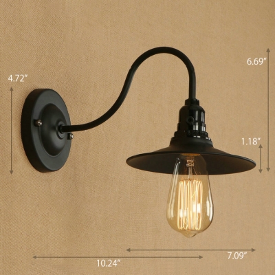 Industrial 7.09''W Wall Sconce with Gooseneck Fixture Arm, Black