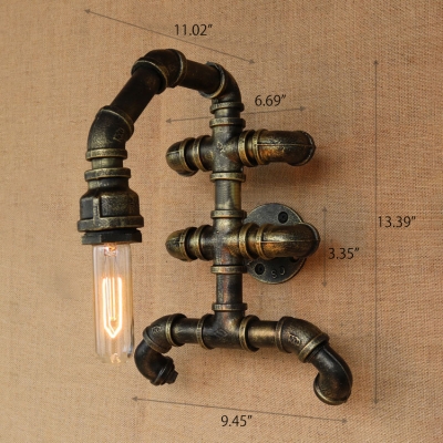 Industrial 9.5''W Wall Sconce with Pipe Fixture Arm in Aged Bronze