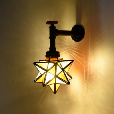 Industrial Pipe Wall Sconce with Star Shape Glass Shade in Black