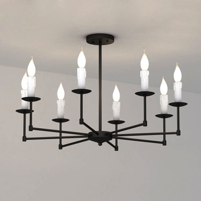 Industrial Vintage 8 Light Chandelier in Candle Style, Black