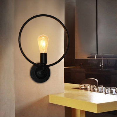 Industrial Wall Sconce with 11.81''W Metal Ring in Black