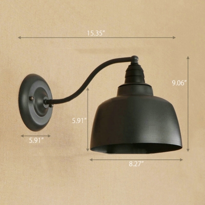 Industrial Wall Sconce with 8.27''W Metal Shade, Black