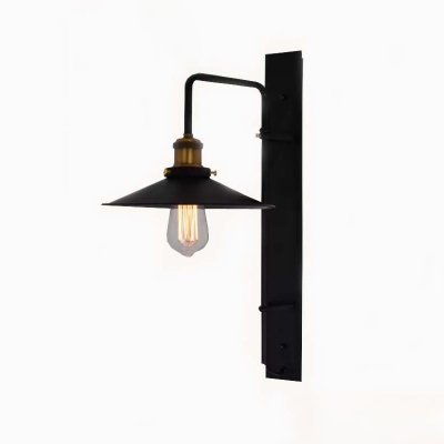 Industrial Wall Sconce with Saucer Metal Shade, Black
