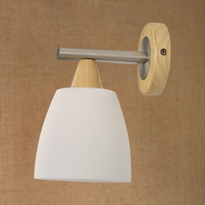 Industrial Wall Sconce with White Glass Shade and Metal Fixture Arm