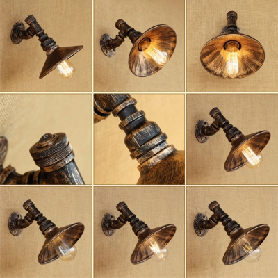 Industrial Pipe Wall Sconce with 7.48''W Metal Shade in Aged Brass