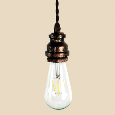 Industrial Retro Pendant Light in Open Bulb Style, Rust/Black