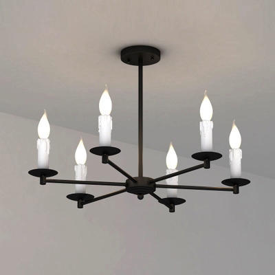 

Industrial Vintage 24''W Chandelier in Black, 6 Light, HL457835