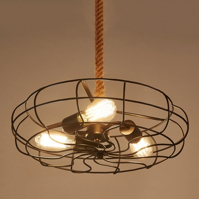 

Industrial 14.6''W Fan Chandelier with Hanging Rope, 3 Light