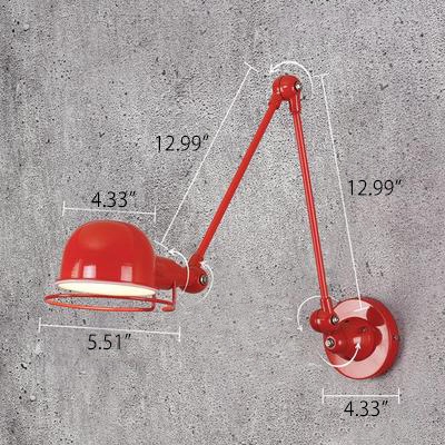 Industrial Wall Sconce with Adjustable Fixture Arm in Red/Green/Chrome Finish