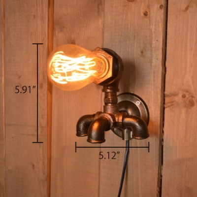 Industrial 5.12''W Pipe Wall Lamp in Bare Bulb Style, Bronze