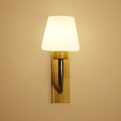 Industrial Wall Sconce with White Glass Shade Wooden Lamp Base