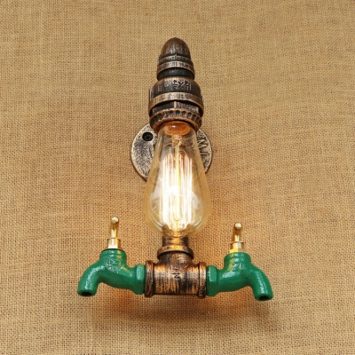 Industrial 7''W Wall Sconce with Valve in Pipe Style, Aged Brass