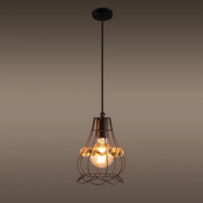 

Industrial Pendant Light in Rope Style with Metal Cage, Black, HL454224