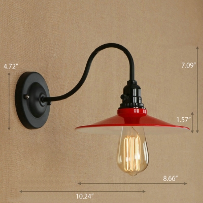 Industrial Wall Sconce with 8.66''W Metal Shade in Red Finish