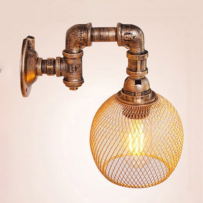 Industrial Wall Sconce with Metal Mesh Shade in Pipe Style