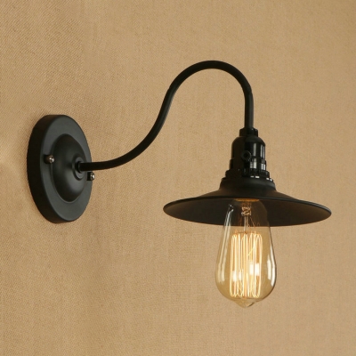 Industrial 7.09''W Wall Sconce with Gooseneck Fixture Arm, Black