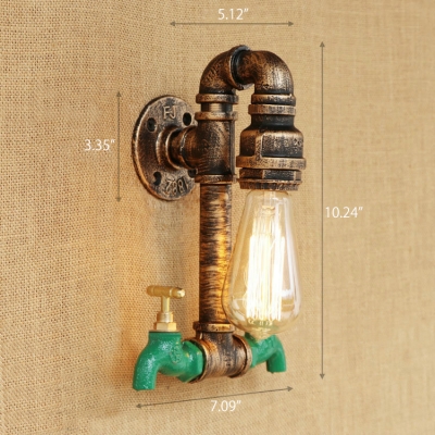 Industrial 7''W Wall Sconce with Valve in Pipe Style, Aged Brass