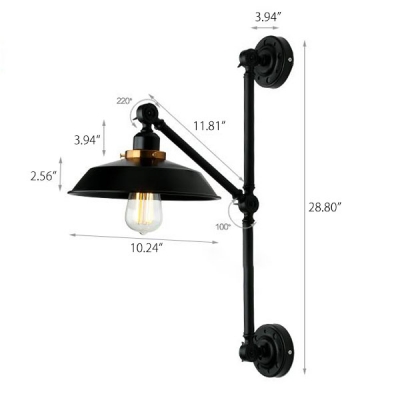 Industrial Adjustable Wall Light with 10.24''W Warehouse Metal Shade, Black