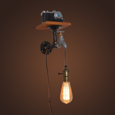 Industrial Wall Sconce with Valve in Pipe Style, Bronze