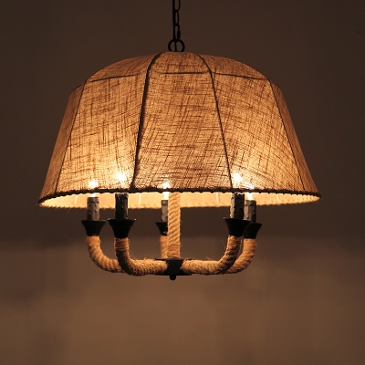 Industrial 5 Light Chandelier with 24''W Fabric Shade in Vintage Style
