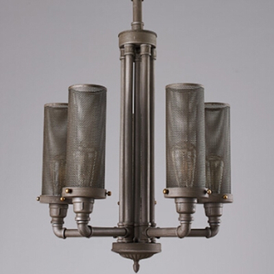Industrial 5 Light Chandelier with Cylinder Metal Mesh in Pipe Style