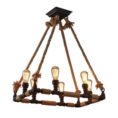 

Industrial 28''W Chandelier with Rope in Open Bulb Style, 6 Light, HL458653